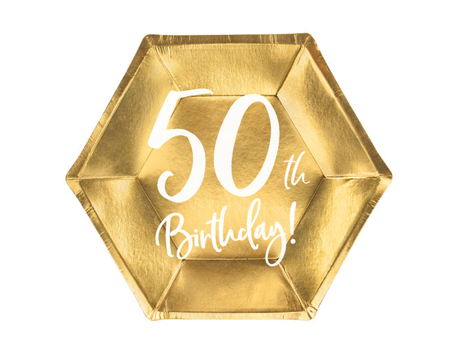 Feestbazaar Bordjes 50th Birthday Goud - 6 Stuks