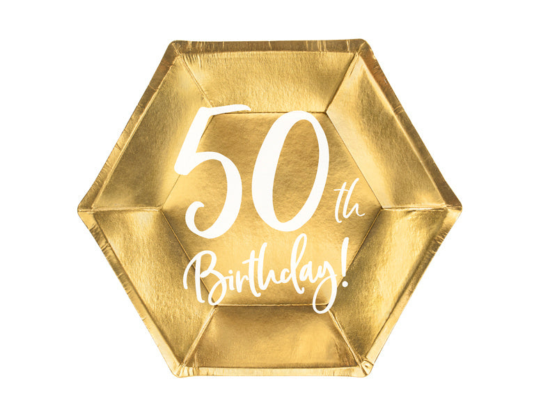 Bordjes 50th Birthday Goud - 6 Stuks Bordjes 50th Birthday Goud - 6 Stuks
