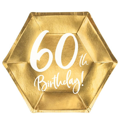 Feestbazaar Bordjes 60th Birthday Goud - 6 stuks