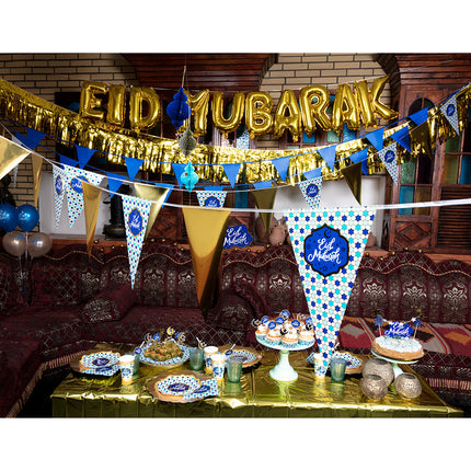 Feestbazaar Bordjes Eid Mubarak Blauw/Goud (8st)