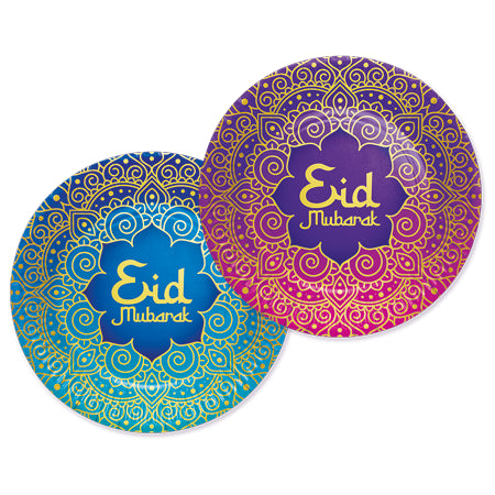 Feestbazaar Bordjes Eid Mubarak Paars/Blauw (8st)