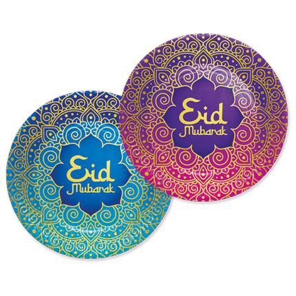 Feestbazaar Bordjes Eid Mubarak Paars/Blauw (8st)
