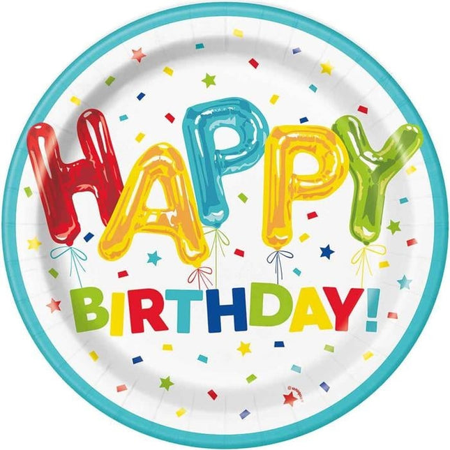 Feestbazaar Bordjes Happy Birthday Ballon Print - 8 Stuks