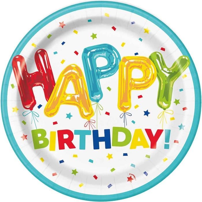 Feestbazaar Bordjes Happy Birthday Ballon Print - 8 Stuks