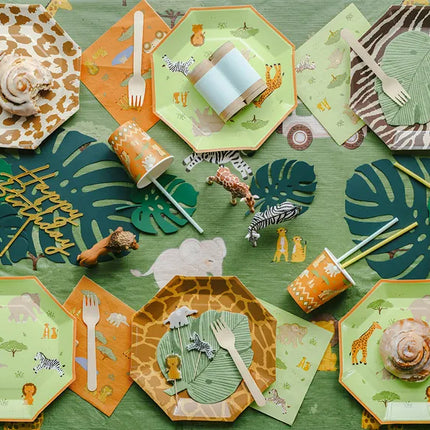 Feestbazaar Bordjes Safari Groen-Oranje met Print (6st)