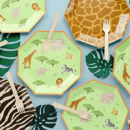 Feestbazaar Bordjes Safari Groen-Oranje met Print (6st)