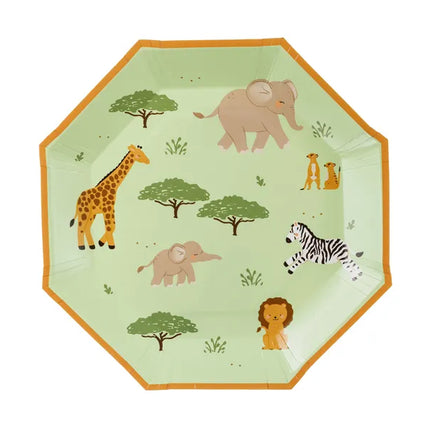 Feestbazaar Bordjes Safari Groen-Oranje met Print (6st)