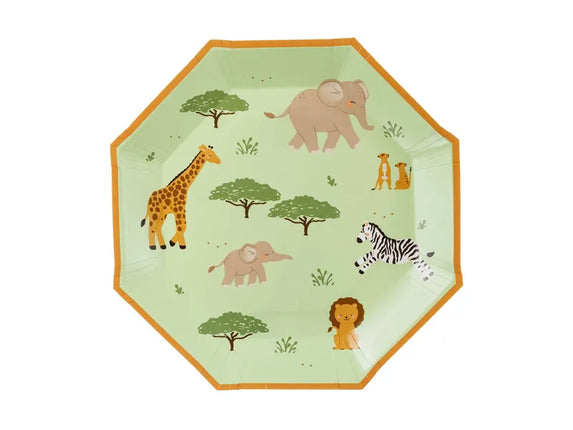 Feestbazaar Bordjes Safari Groen-Oranje met Print (6st)