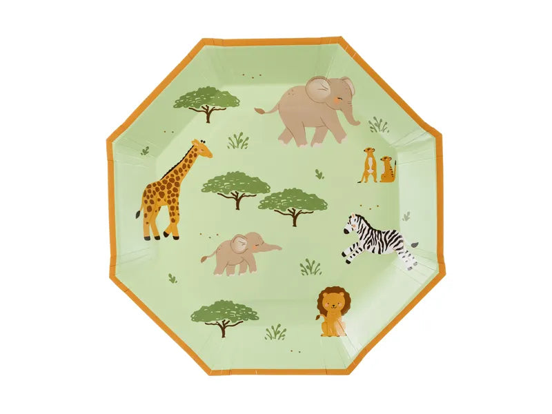 Feestbazaar Bordjes Safari Groen-Oranje met Print (6st)