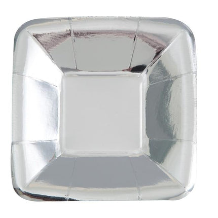 Feestbazaar Bordjes Zilver Vierkant Klein 13 cm - 8 Stuks