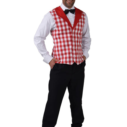 Feestbazaar Brabant Gilet rood/wit geblokt heren