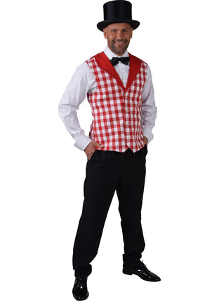 Feestbazaar Brabant Gilet rood/wit geblokt heren