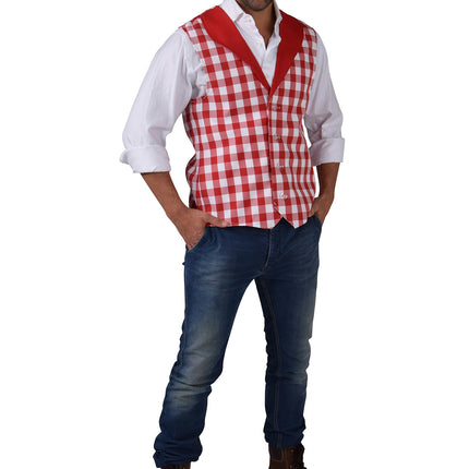 Feestbazaar Brabant Gilet rood/wit geblokt heren