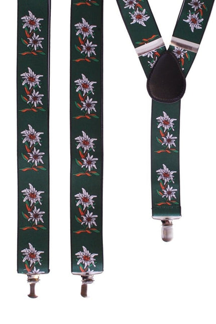 Feestbazaar Bretel Tiroler groen/zwart met edelweiss bloem