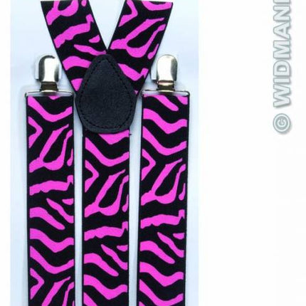 Feestbazaar Bretels zebra zwart/roze