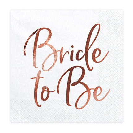 Feestbazaar Bride To Be Servetten Wit Rose Gold - 20 stuks