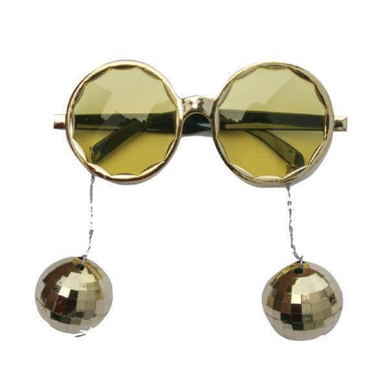 Feestbazaar Bril met gouden disco ballen
