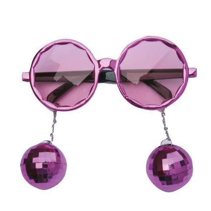 Feestbazaar Bril met roze disco ballen