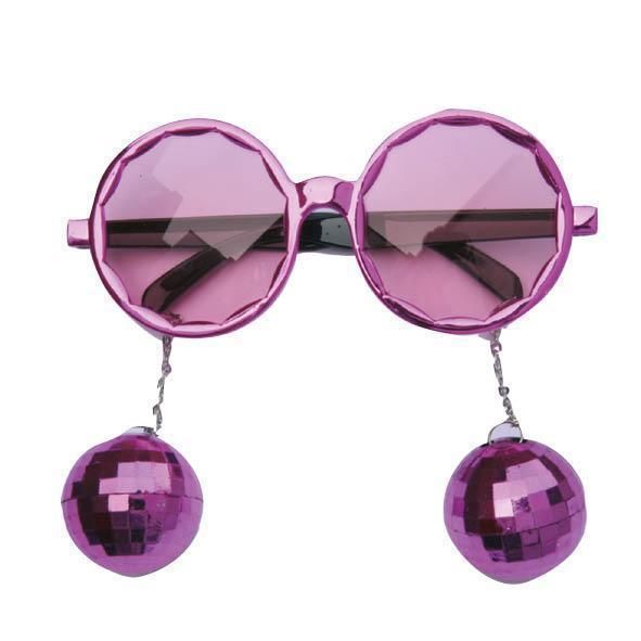 Feestbazaar Bril met roze disco ballen
