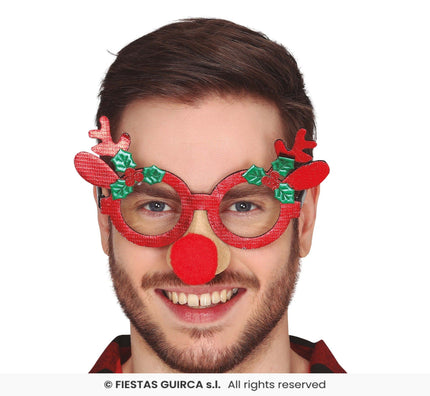 Feestbazaar Bril Rendier Rood Funny Nose