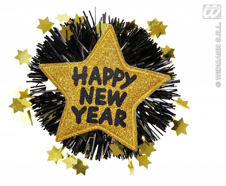 Feestbazaar Broche Happy New Year goud