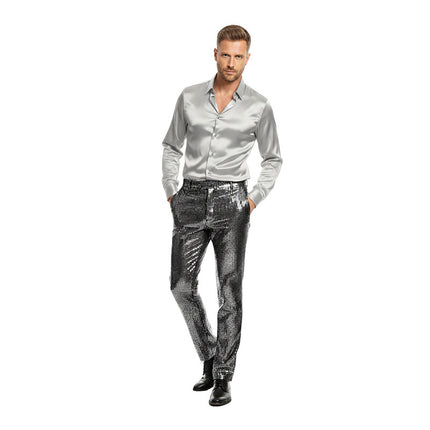 Feestbazaar Broek Disco Zilver Glitter Wave Heren