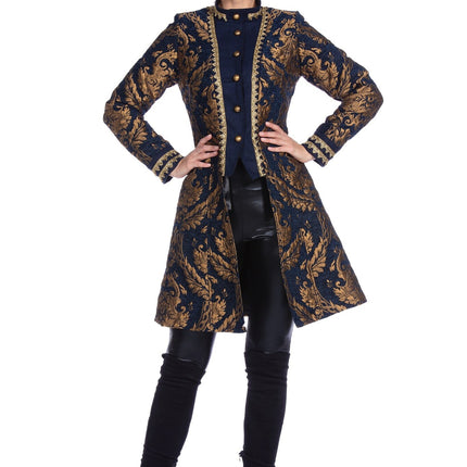 Feestbazaar Brokaat Jas Blauw/Goud Dames Luxe