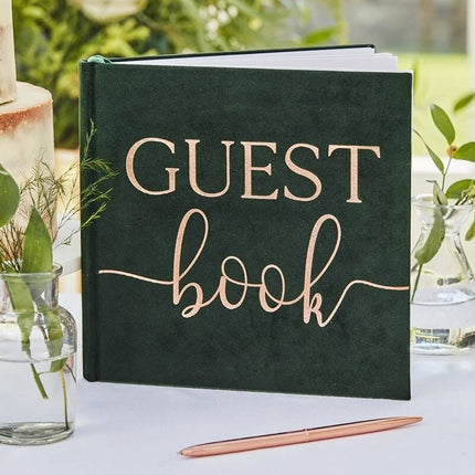 Feestbazaar Bruiloft Gastenboek Groen Velvet Luxury