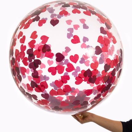 Feestbazaar Bubbel ballon met rode hartjes confetti