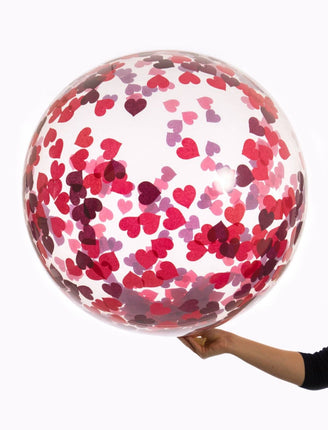 Feestbazaar Bubbel ballon met rode hartjes confetti