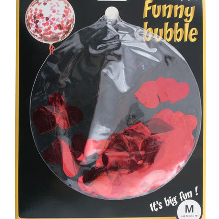 Feestbazaar Bubbel ballon met rode hartjes confetti