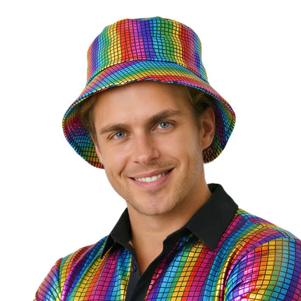 Feestbazaar Bucket Hoedje Disco Regenboog