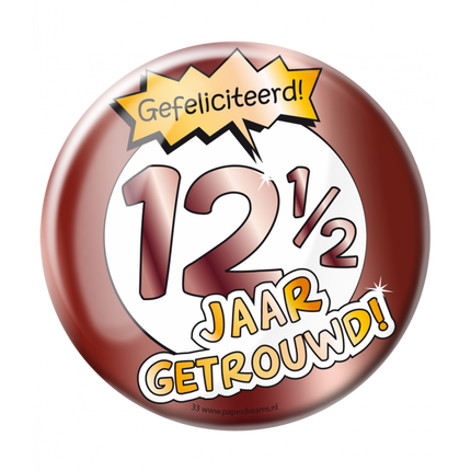 Feestbazaar Button 12,5 Jaar Getrouwd Jubileum Brons XL