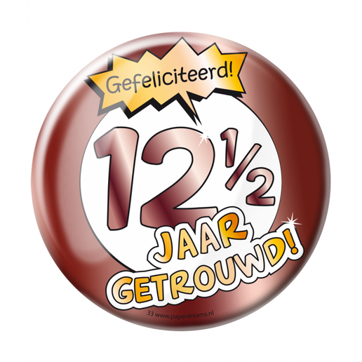 Feestbazaar Button 12,5 Jaar Getrouwd Jubileum Brons XL