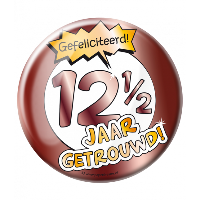 Feestbazaar Button 12,5 Jaar Getrouwd Jubileum Brons XL