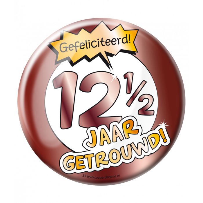 Feestbazaar Button 12,5 Jaar Getrouwd Jubileum Brons XL