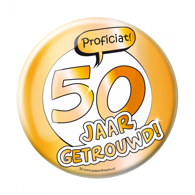 Feestbazaar Button 50 Jaar Getrouwd Jubileum Goud XL