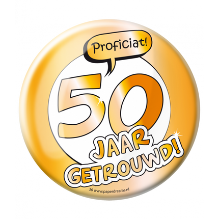 Feestbazaar Button 50 Jaar Getrouwd Jubileum Goud XL