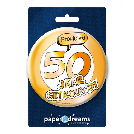 Feestbazaar Button 50 Jaar Getrouwd Jubileum Goud XL