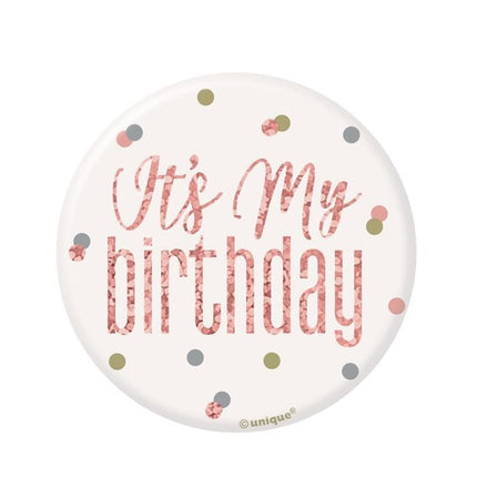 Feestbazaar Button 'It's My Birthday' Rosé Goud Glitz