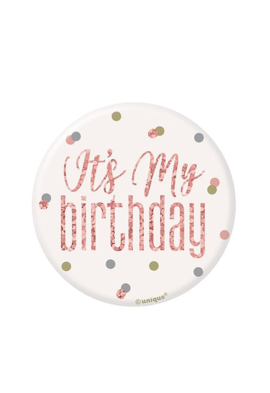 Feestbazaar Button 'It's My Birthday' Rosé Goud Glitz