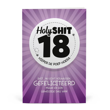 Feestbazaar Button Verjaardag Kaart Holy Shit 18 Jaar