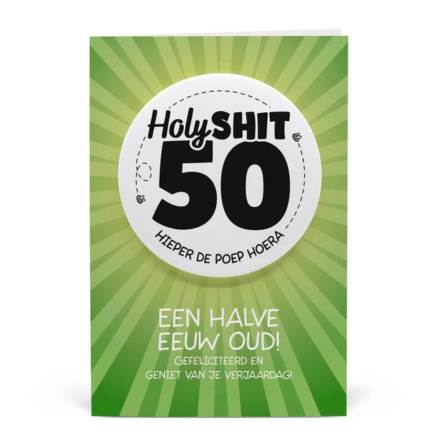 Feestbazaar Button Verjaardag Kaart Holy Shit 50 Jaar