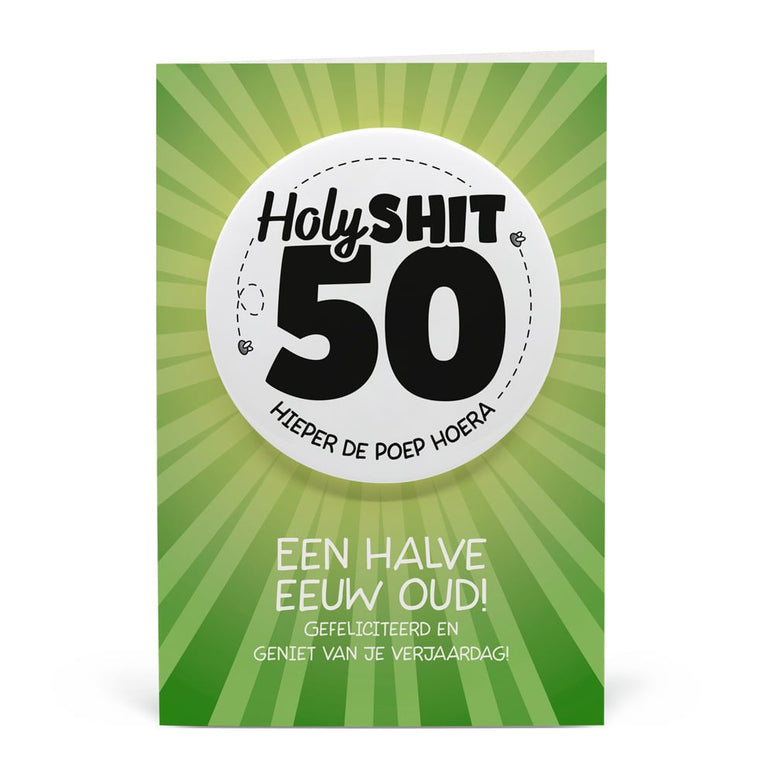 Feestbazaar Button Verjaardag Kaart Holy Shit 50 Jaar
