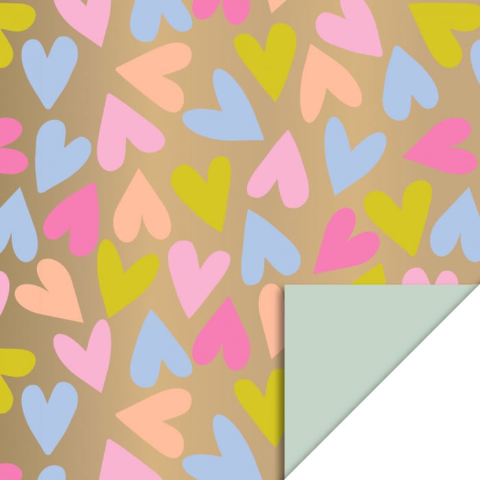 Feestbazaar Cadeaupapier Dubbelzijdig Big Hearts Goud/Pistache