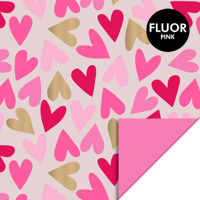 Feestbazaar Cadeaupapier Dubbelzijdig Big Hearts Sand Sweet/Roze