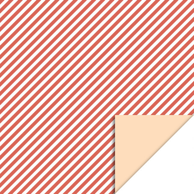 Feestbazaar Cadeaupapier Dubbelzijdig Rood Gestreept/Pastel Oranje