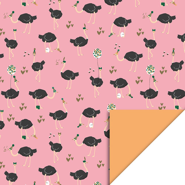 Feestbazaar Cadeaupapier Dubbelzijdig Struisvogel Roze/Peach