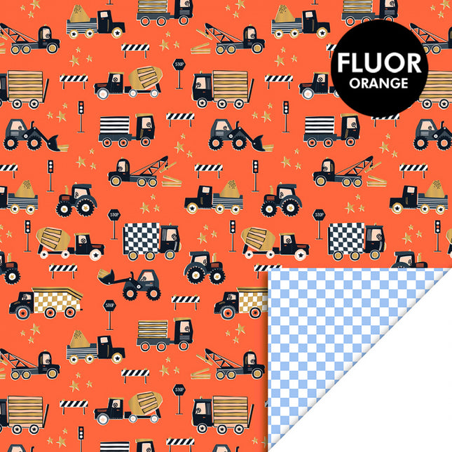Feestbazaar Cadeaupapier Dubbelzijdig Verkeer Oranje/Sky Blue
