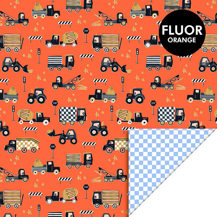 Feestbazaar Cadeaupapier Dubbelzijdig Verkeer Oranje/Sky Blue